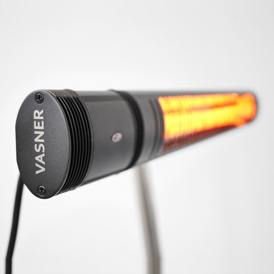 VASNER SlimLine X20 schwarz Frontansicht - kompakter Heizstrahler mit kurzwelliger IR-Strahlung