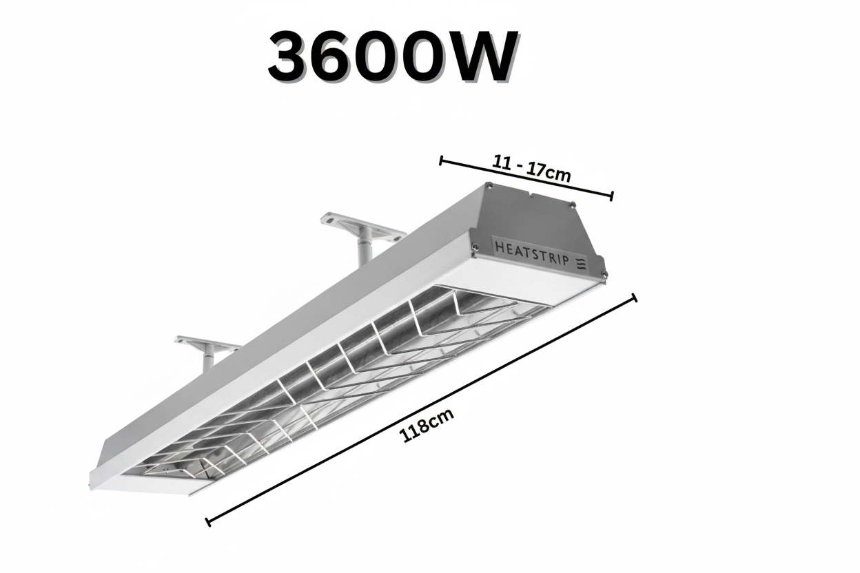 HEATSTRIP 3600W Max Leistungsgrafik - energieeffiziente elektrische Terrassenheizung

