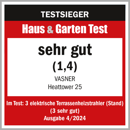 VASNER HeatTower Haus & Garten Test - ausgezeichneter Infrarot-Standheizstrahler
