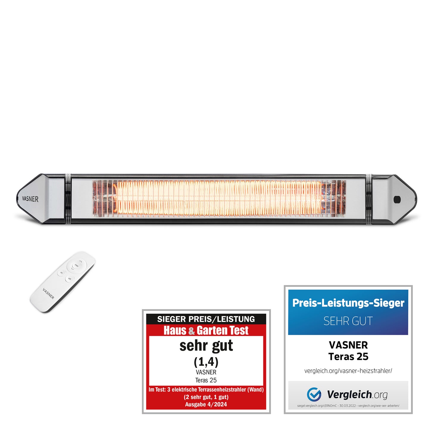 VASNER Teras 25 Terrassenstrahler 2500W schwarz - Testsieger für Terrassen
