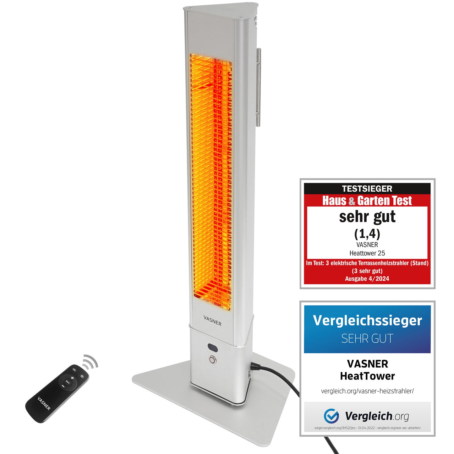 VASNER HeatTower Testsieger - ausgezeichneter Infrarot-Standheizstrahler
