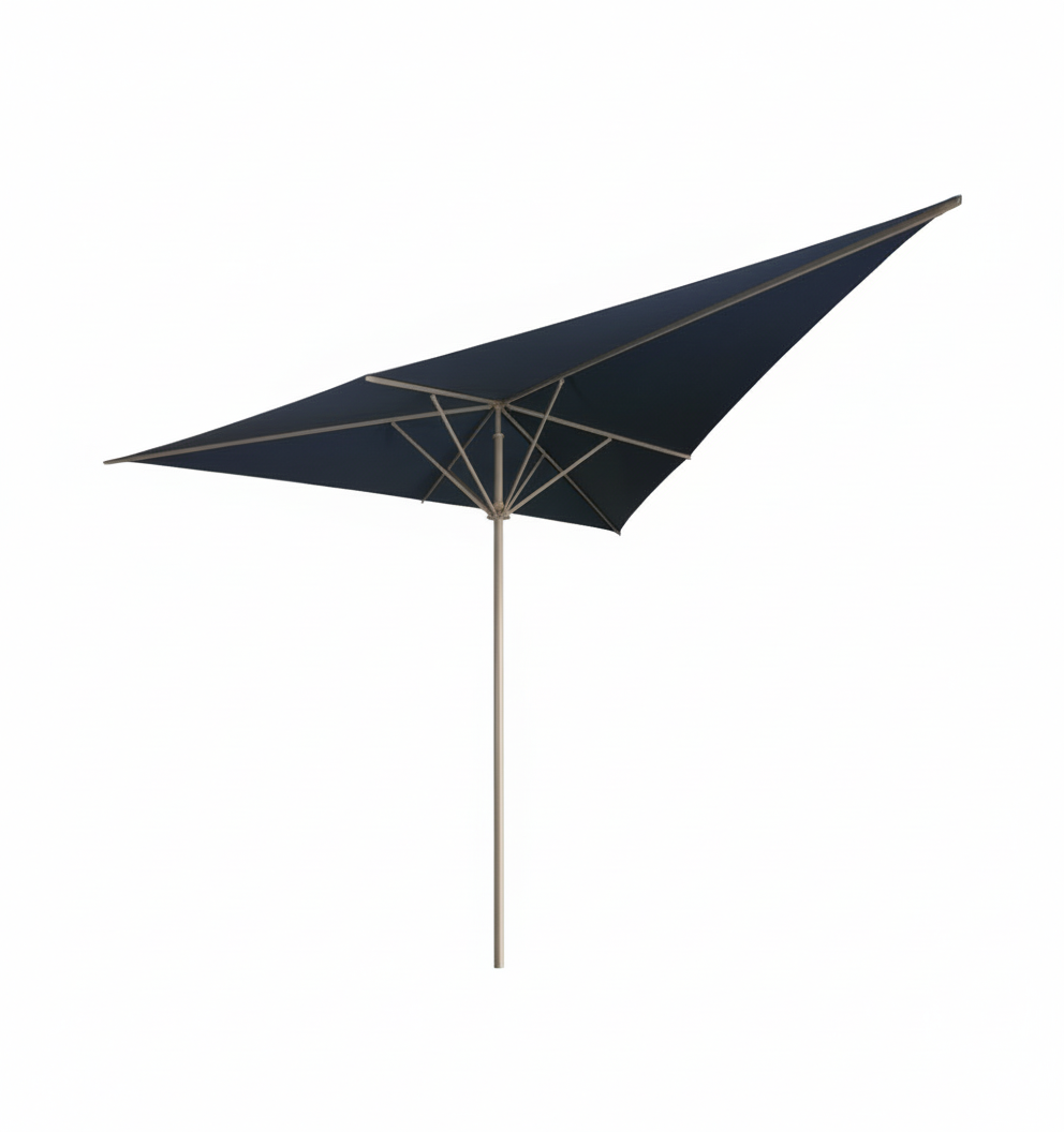 May Schattello Sonnenschirm dreieckig 6x6x6m patinablau - professioneller Gastronomieschirm
