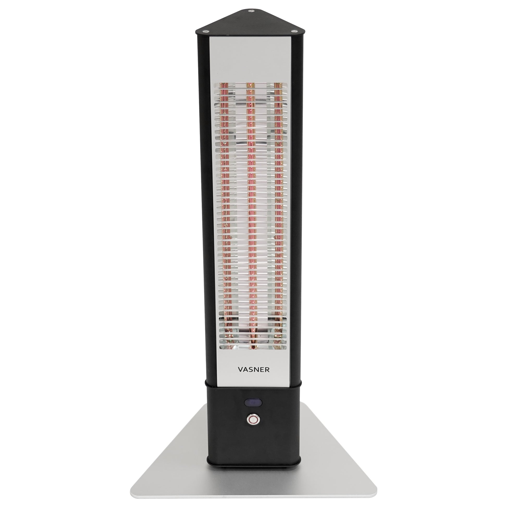 VASNER HeatTower Mini 1500W schwarz Frontansicht - starke Infrarotwärme für Terrasse
