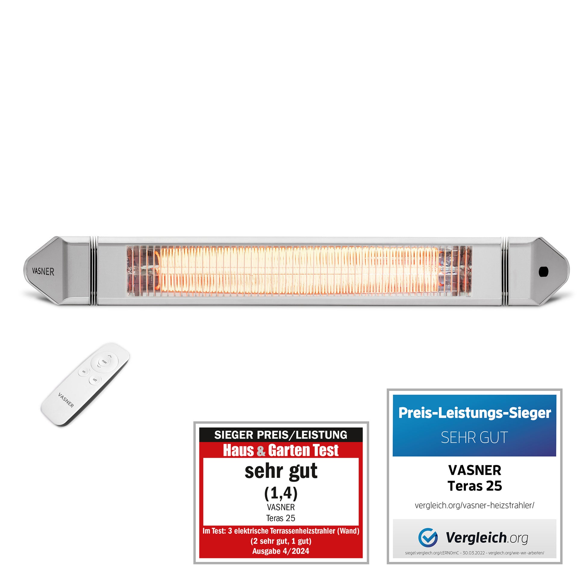 VASNER Teras 25 Terrassenstrahler 2500W silber - Testsieger mit Auszeichnung
