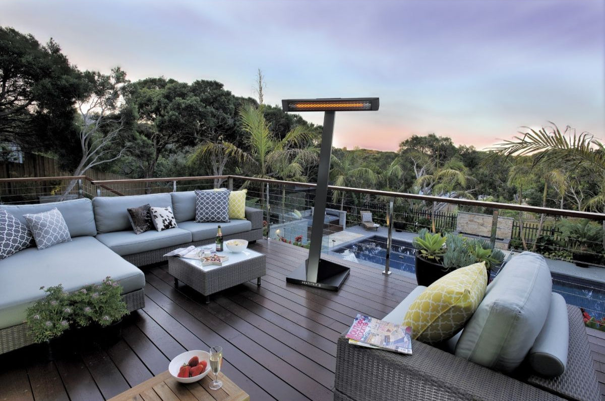 HEATSTRIP Ständer im Einsatz - flexible Lösung für Design, Elegance, Max und Intense Modelle
